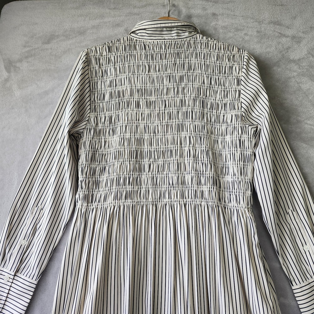 Madewell Dress Size Large Smocked Black Pinstriped Cotton Pockets Shirtdress NWT - Picture 6 of 10